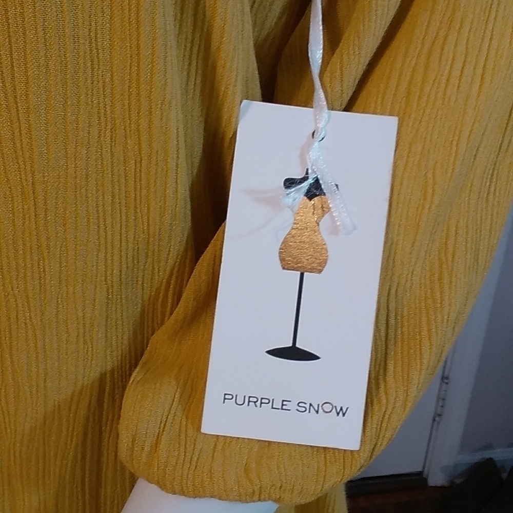 Purple Snow Mustard Yellow Spaghetti Strap Off Shoulder Mini Dress Blouse Size S - Picture 12 of 15